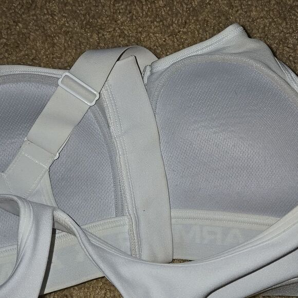 Under Armour UA Sports Bra White Gray Size 34A 34a Small Zip Front Logo Gym Yoga - Picture 12 of 16
